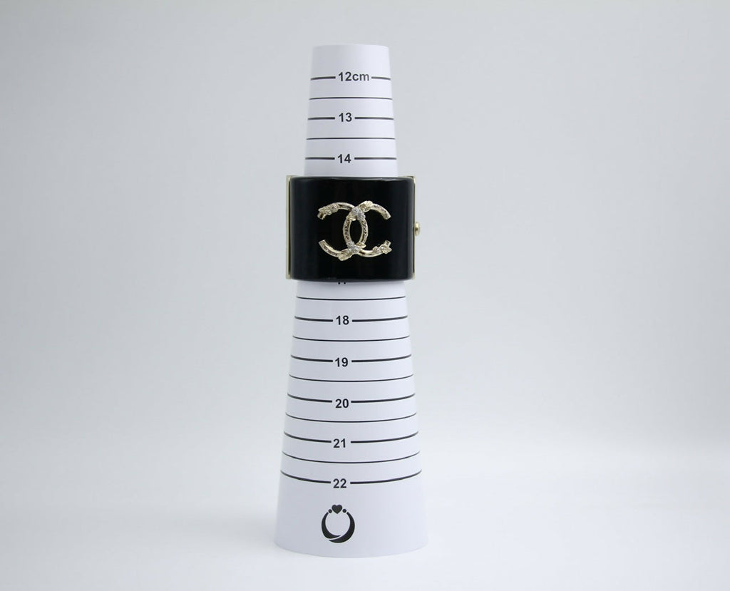 Chanel 13C Metal Resin Black Flower Bracelet Cuff