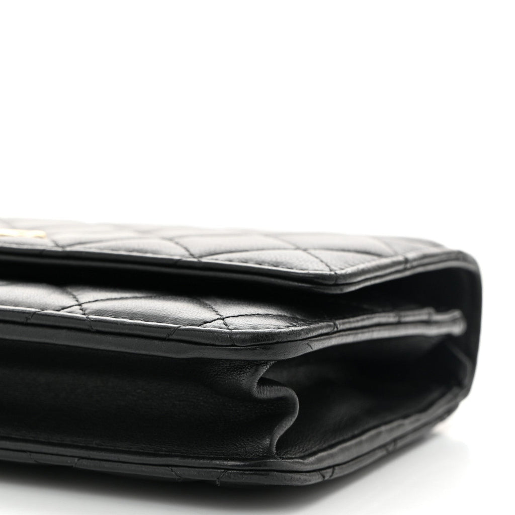 Lambskin Quilted Trendy CC Wallet On Chain WOC Black