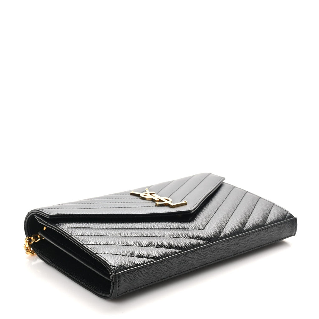 Grain De Poudre Matelasse Chevron Monogram Chain Wallet Black