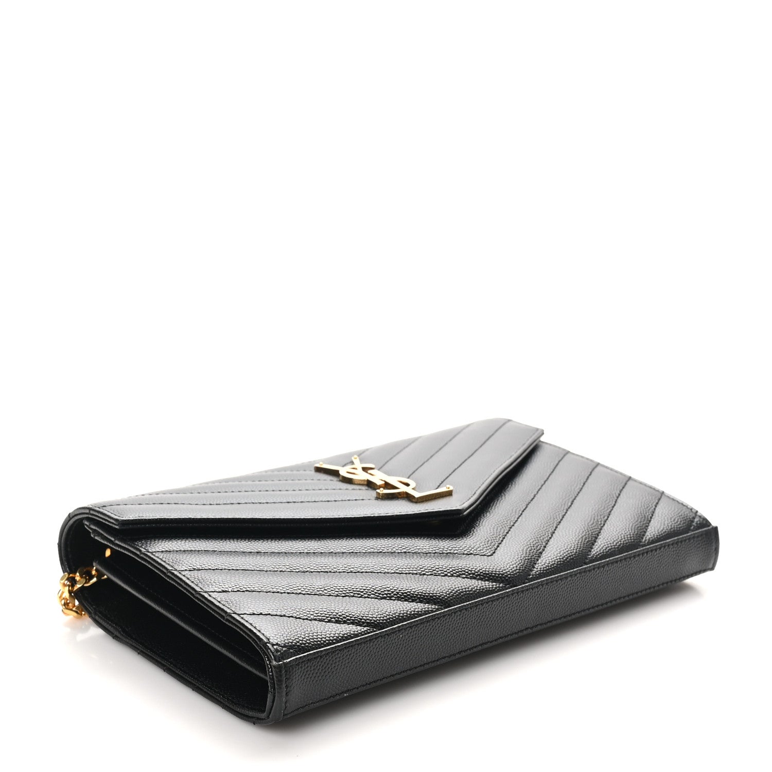 Grain De Poudre Matelasse Chevron Monogram Chain Wallet Black
