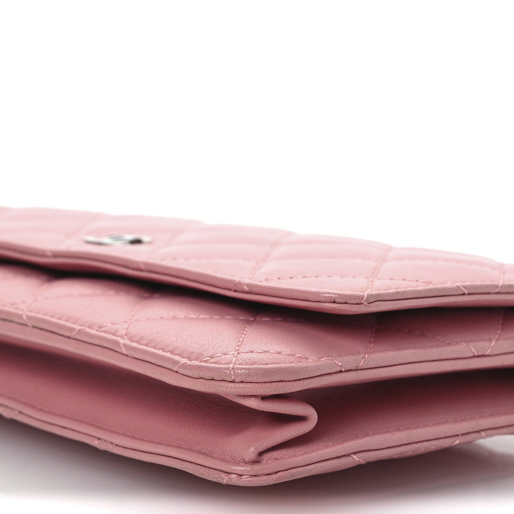 Lambskin Quilted Wallet On Chain WOC Pink