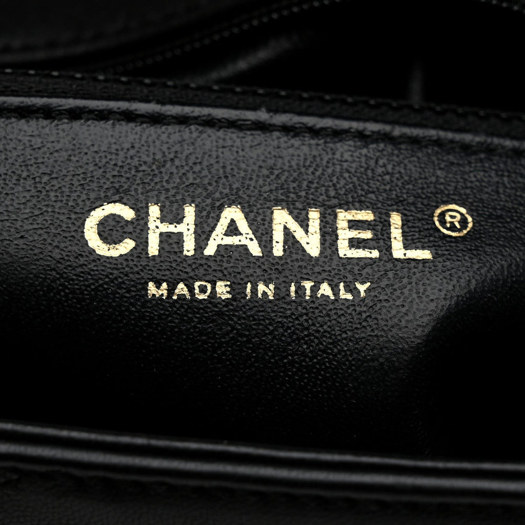 Lambskin Reversed Chevron Quilted Flap Black