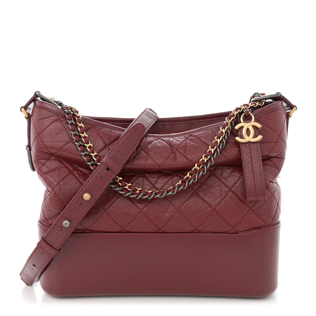 Aged Calfskin Quilted Medium Gabrielle Hobo Burgundy