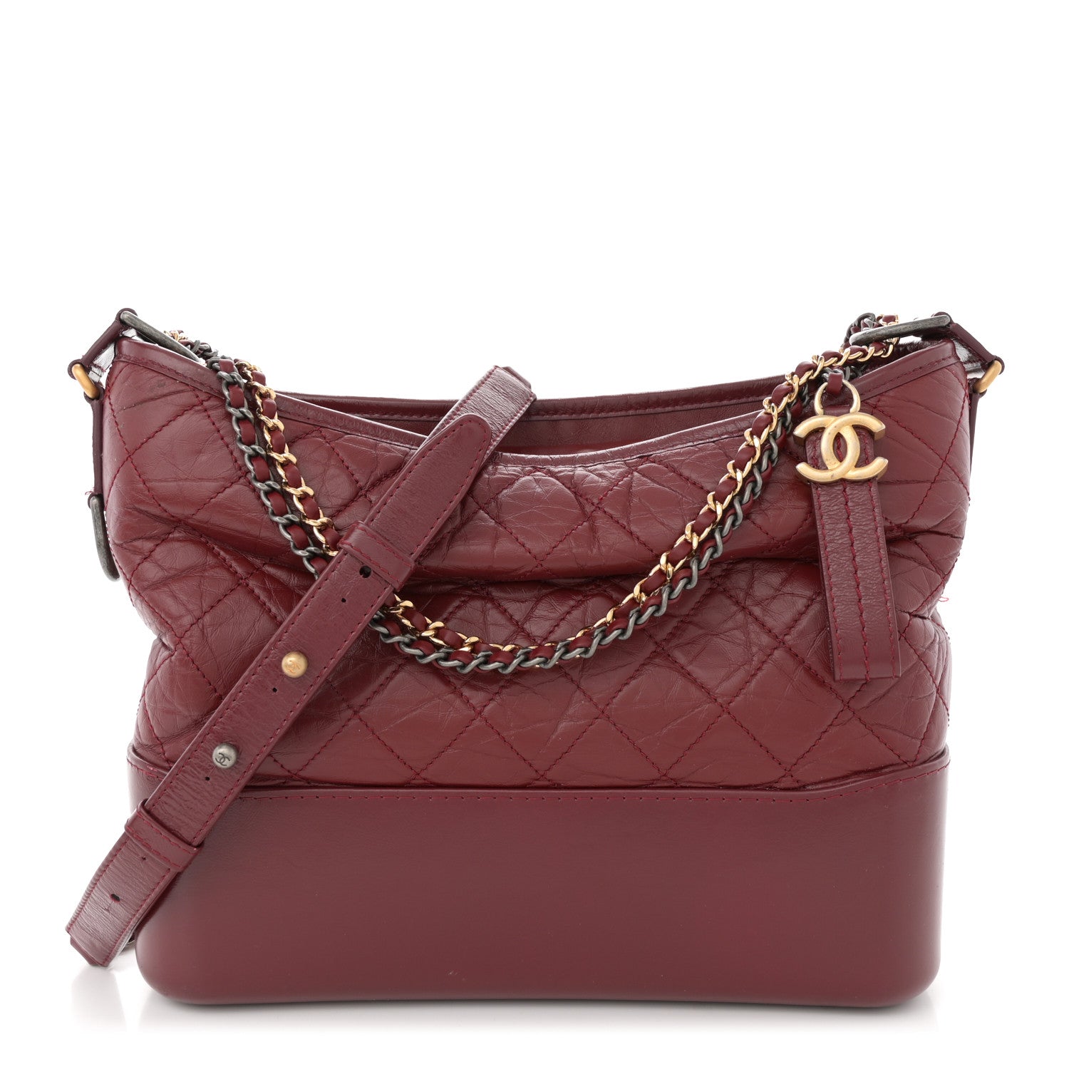 Aged Calfskin Quilted Medium Gabrielle Hobo Burgundy
