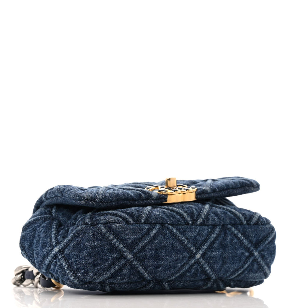 Denim Quilted Chanel 19 Waist Bag Blue