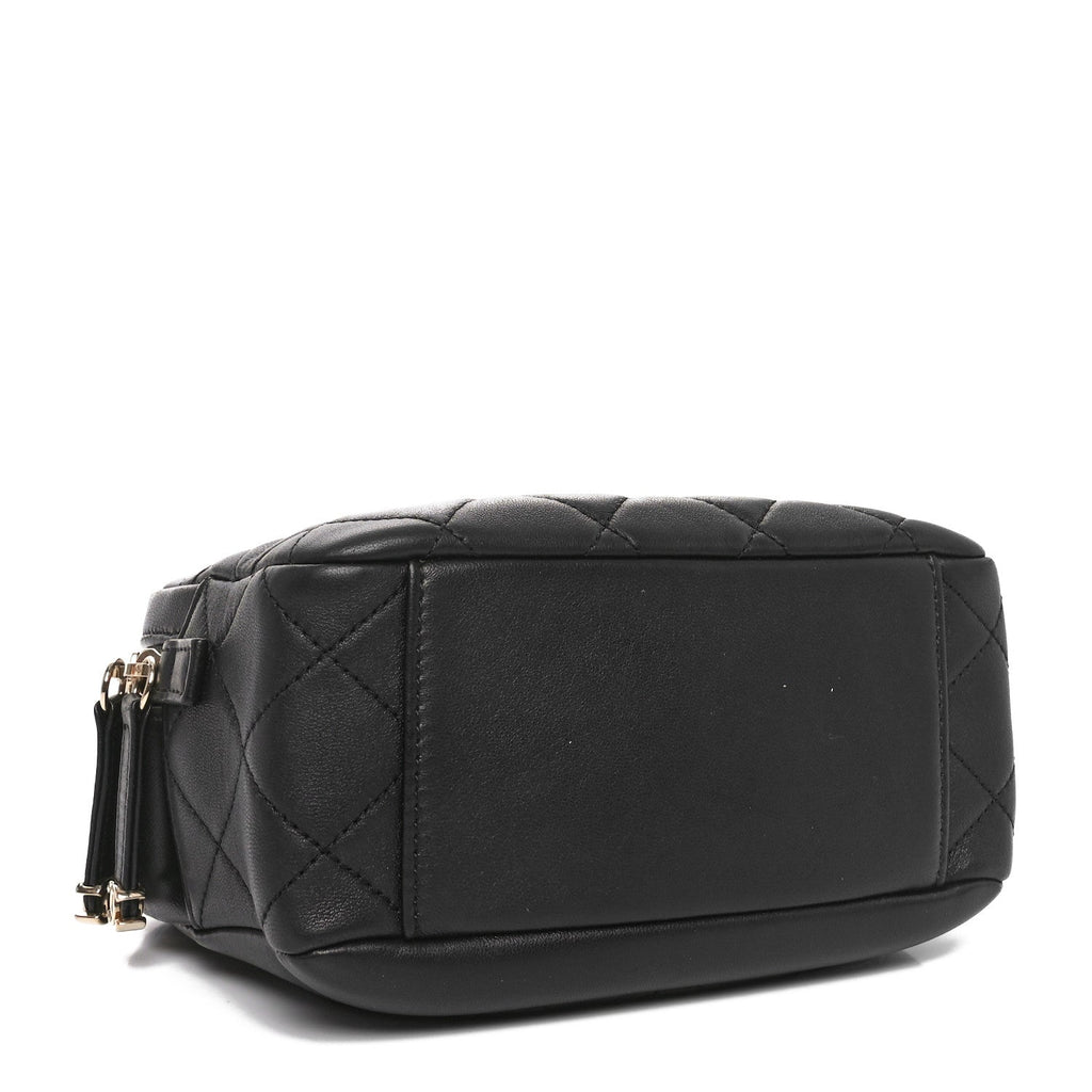 Lambskin Quilted Studded Quilted Vanity Case With Chain Black