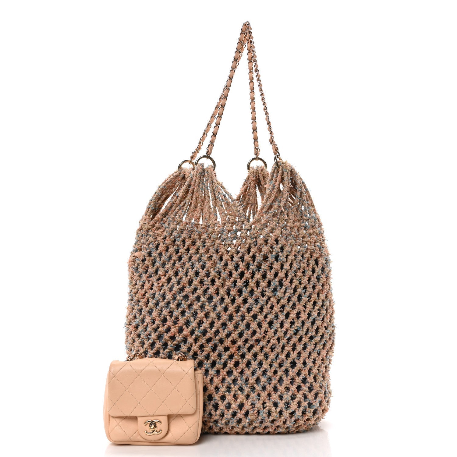 Lambskin Mixed Fibers Large Shopping Bag Beige Pink
