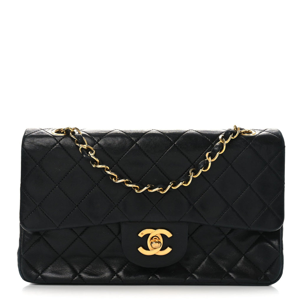 Lambskin Quilted Small Double Flap Black