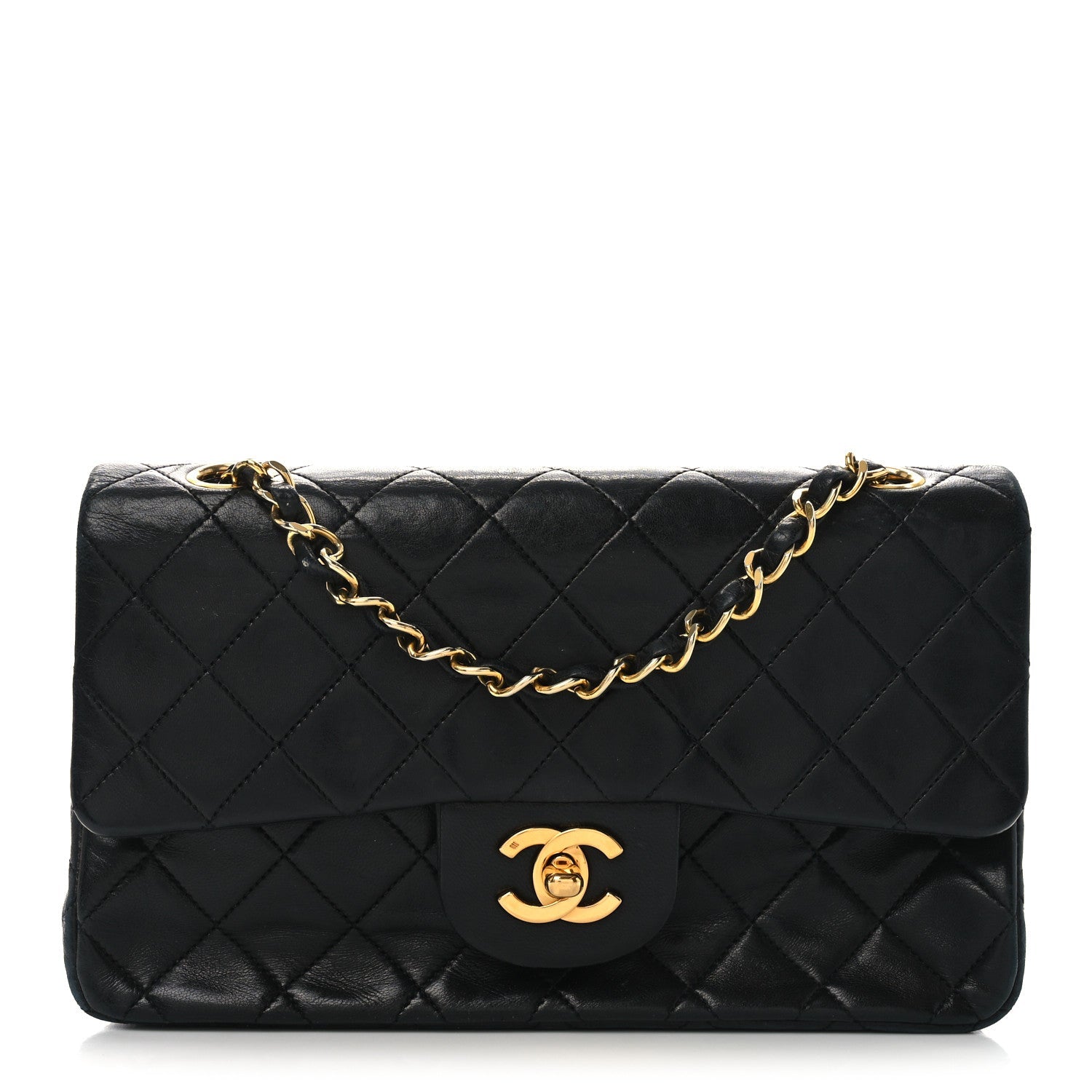 Lambskin Quilted Small Double Flap Black