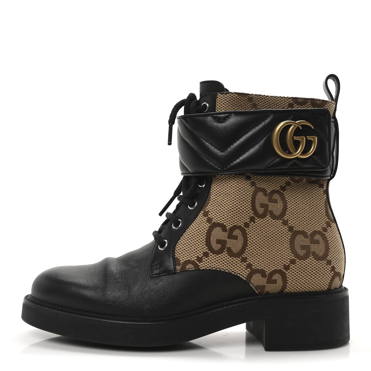 Flores Calfskin Monogram Maxi GG Nappa Matelasse Double G 40mm Ankle Boots 39 Black Camel Ebony