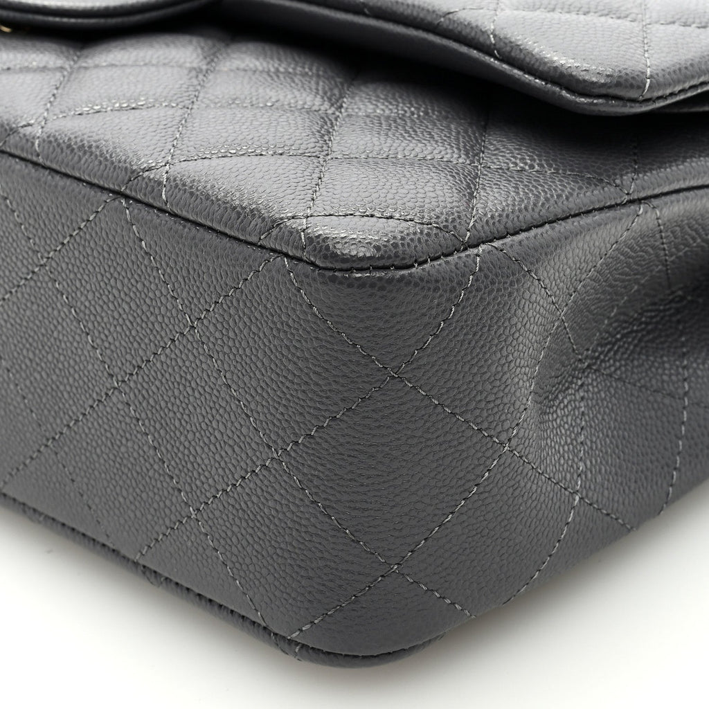 Caviar Quilted Medium Double Flap Dark Grey