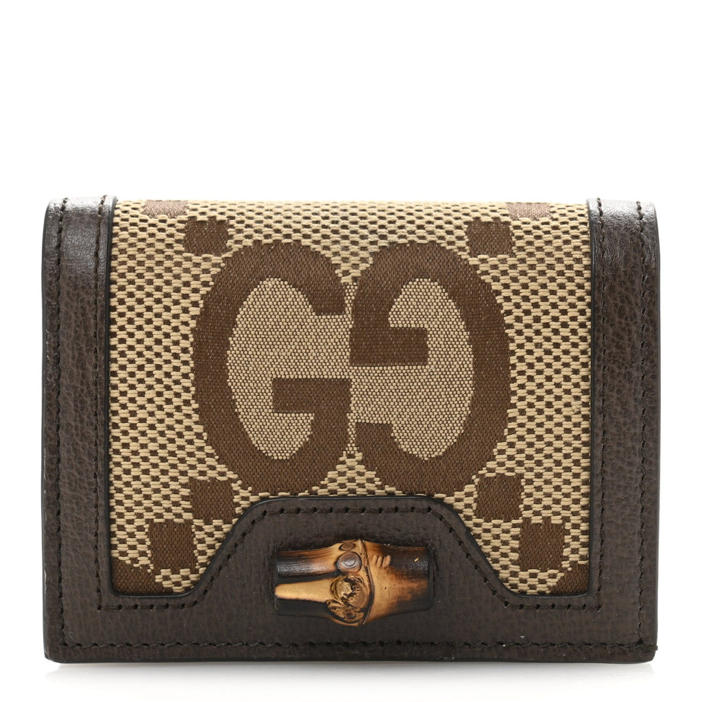 Monogram Jumbo GG Textured Dollar Calfskin Diana  Case Wallet Camel Ebony New Acero