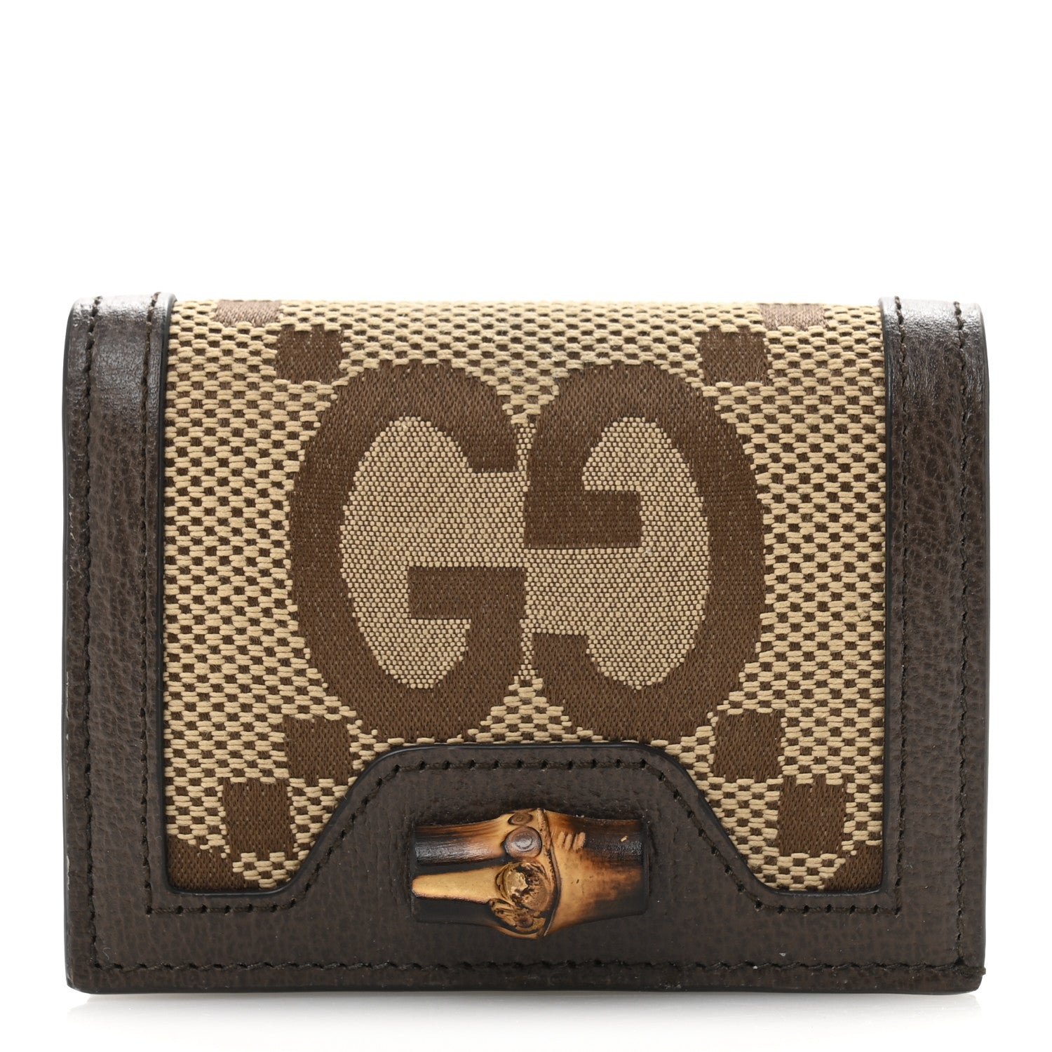 Monogram Jumbo GG Textured Dollar Calfskin Diana  Case Wallet Camel Ebony New Acero