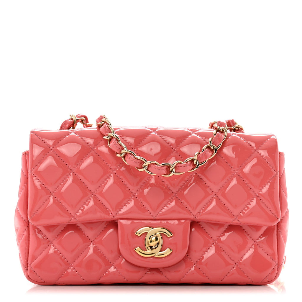Patent Calfskin Quilted Mini Rectangular Flap Pink