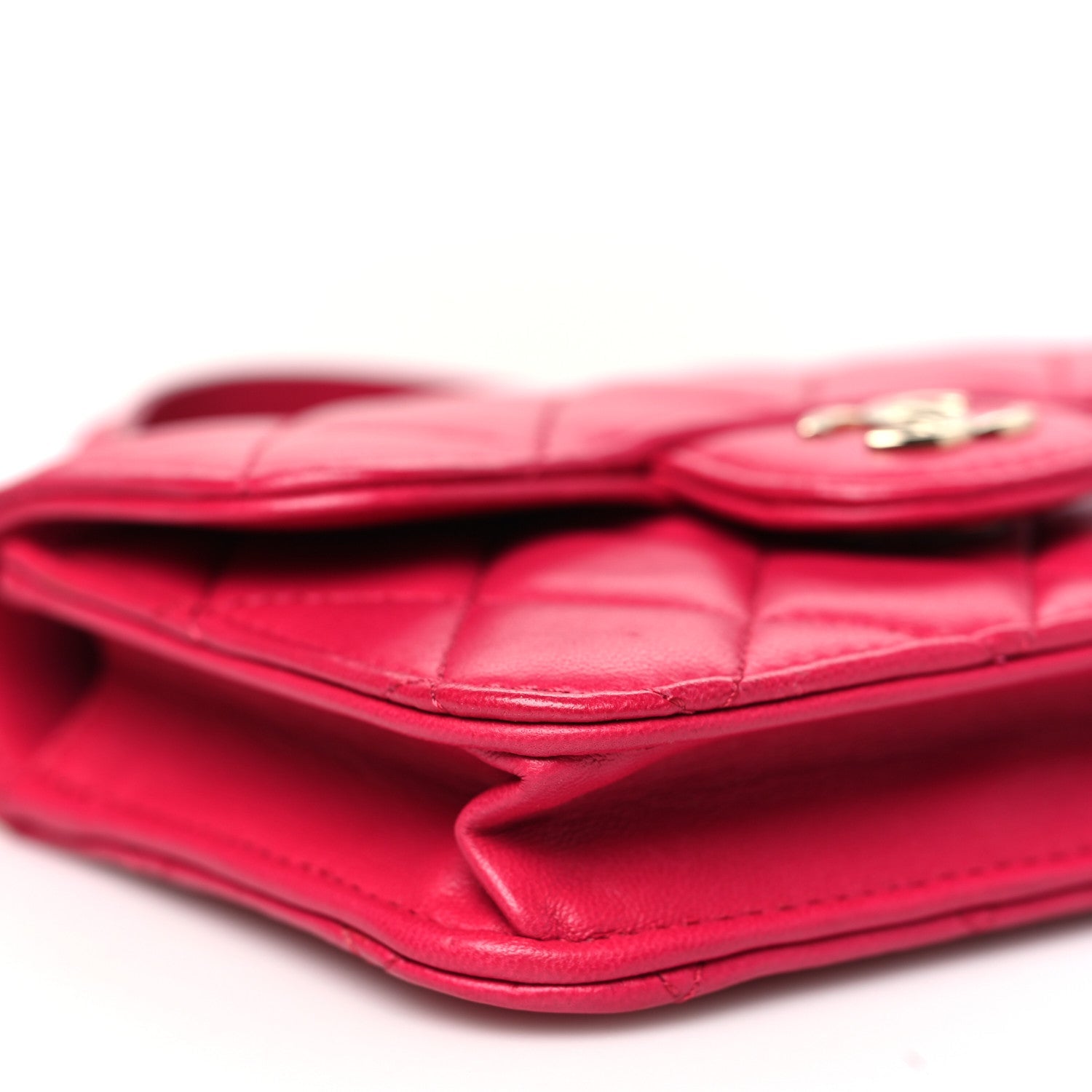Lambskin Quilted Top Handle Flap Coin Purse With Chain Dark Pink