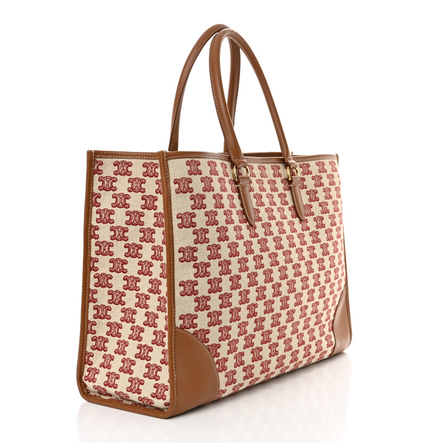 Canvas Calfskin Triomphe Embroidered Horizontal Cabas Burgundy