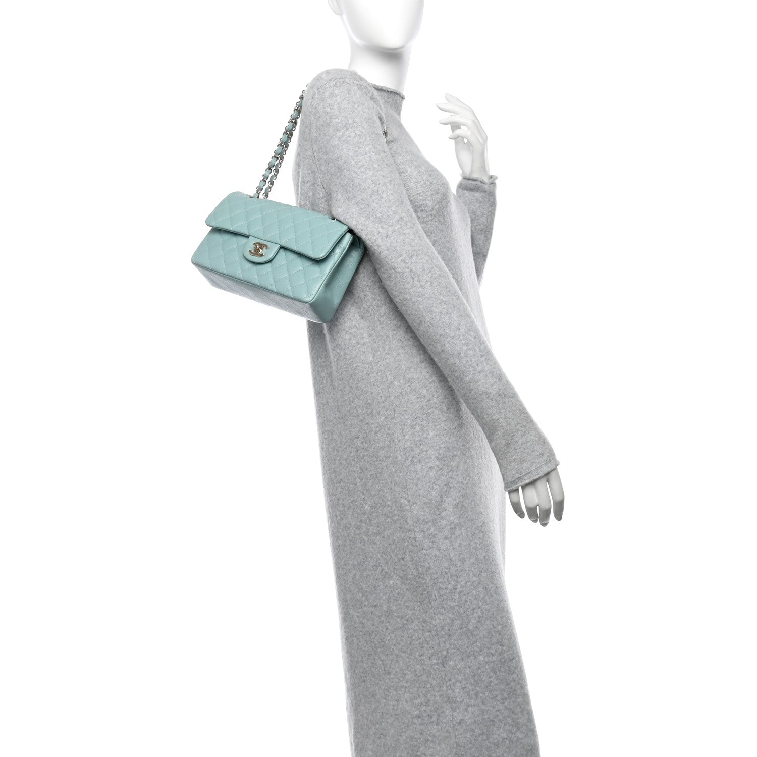 Caviar Quilted Small Double Flap Light Blue