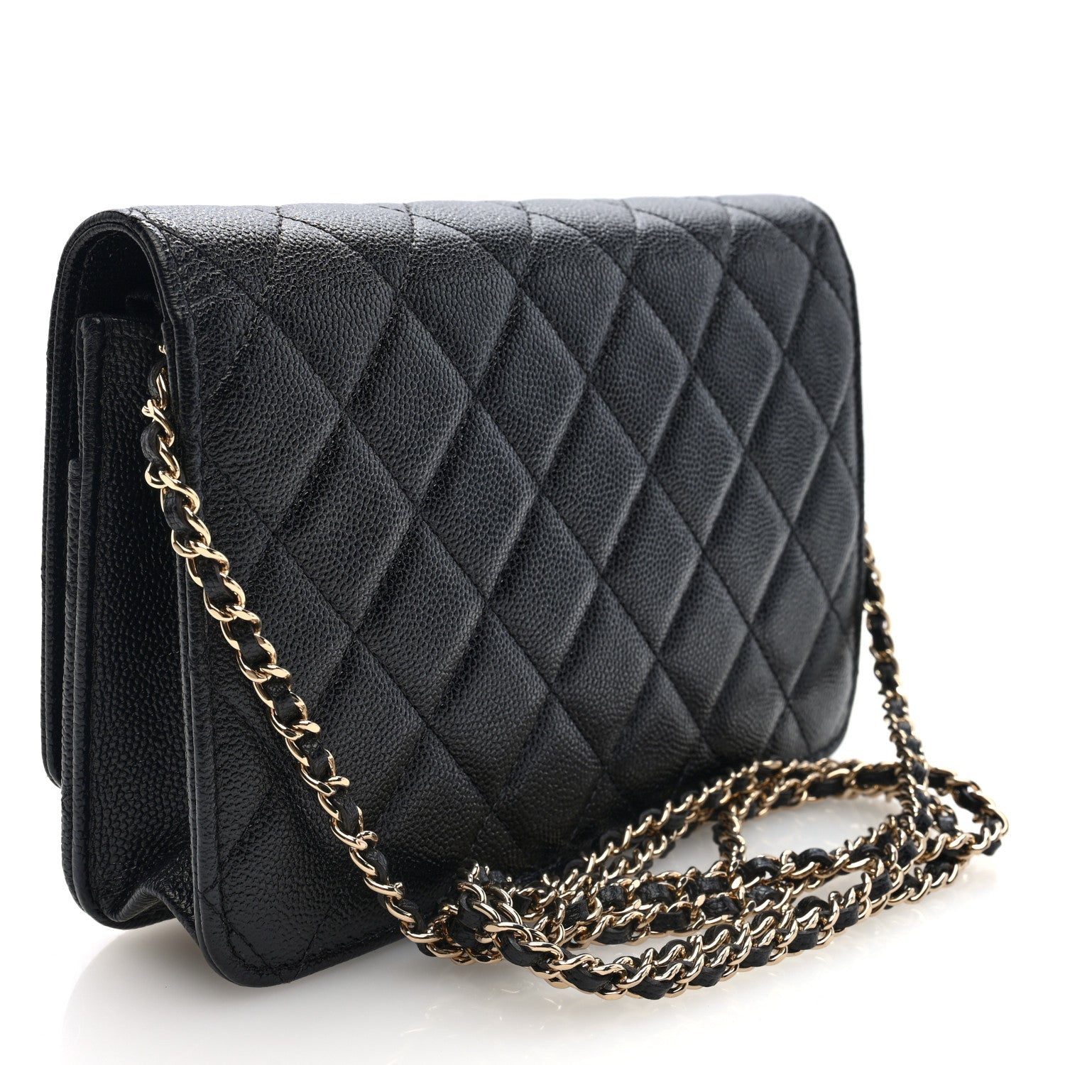 Caviar Quilted Golden Class Wallet On Chain WOC Black