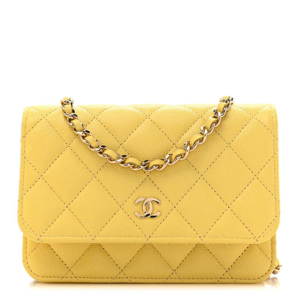 Caviar Quilted Mini Wallet On Chain WOC Yellow