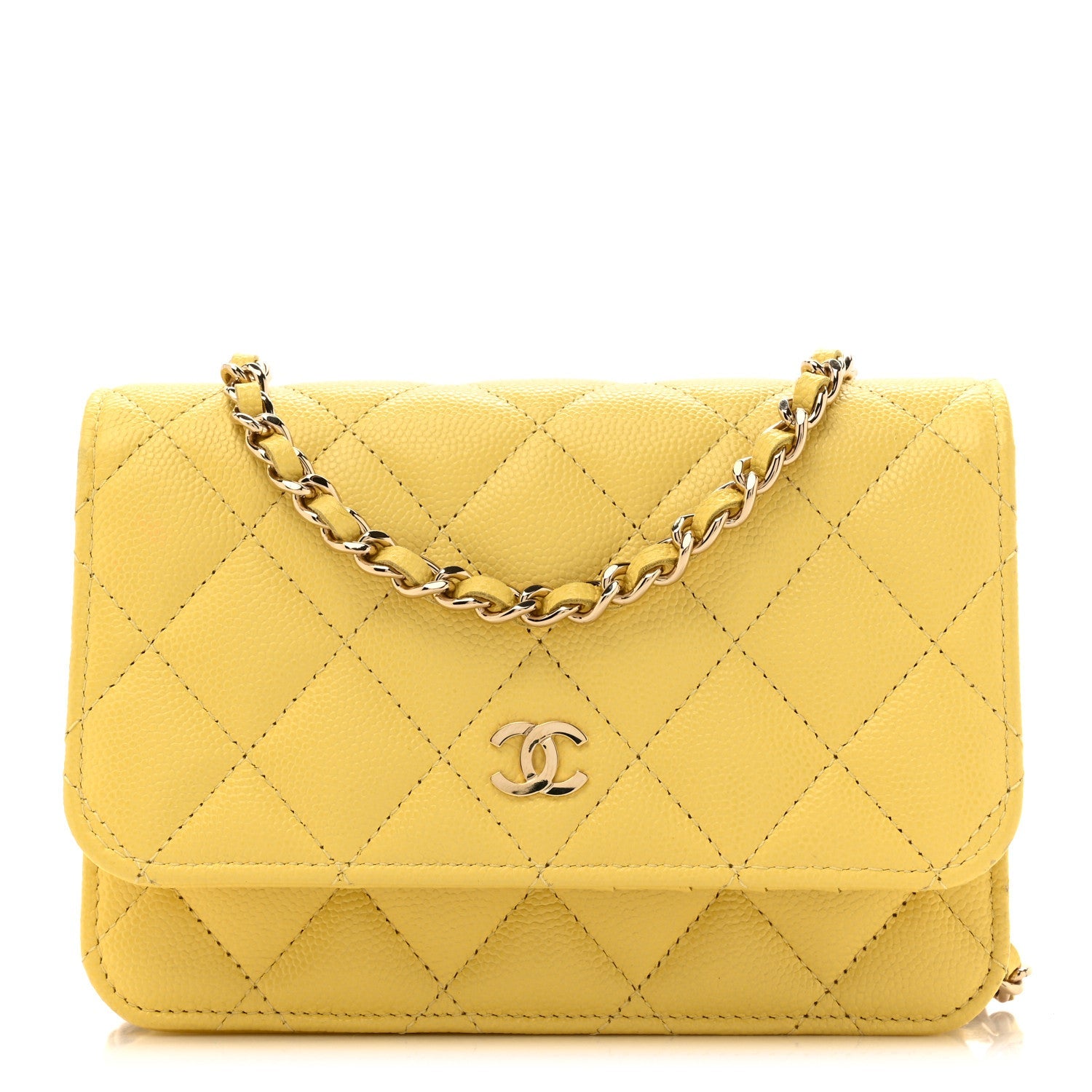 Caviar Quilted Mini Wallet On Chain WOC Yellow