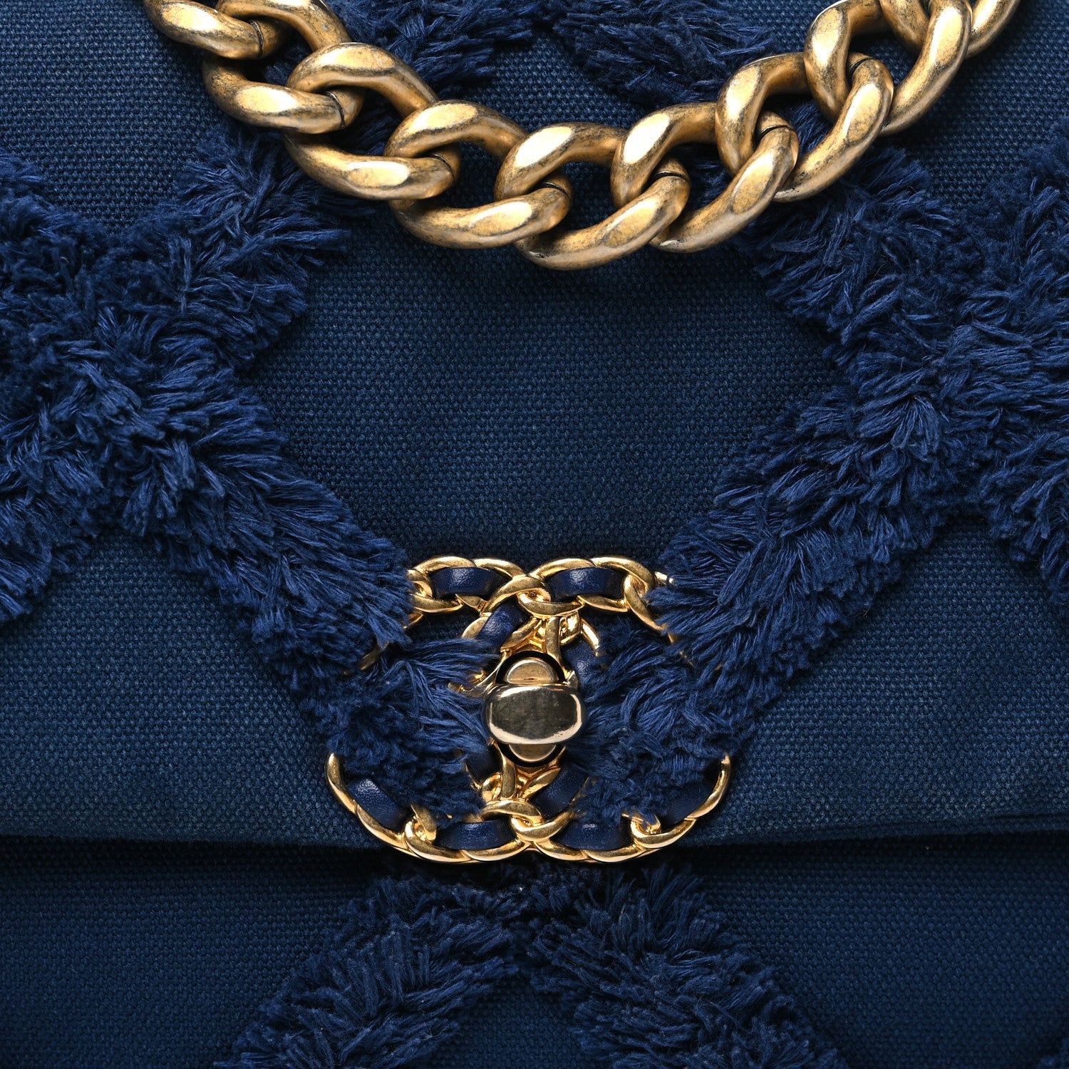 Cotton Canvas Quilted Medium Chanel 19 Flap Navy Blue