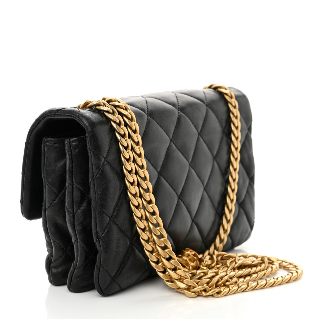 Lambskin Quilted Small Pillow Crush Flap Black