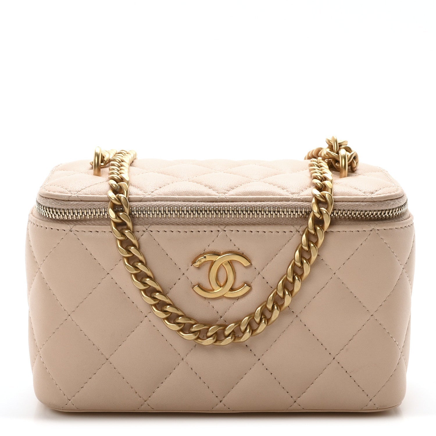 Lambskin Quilted Sweet Camellia Small Vanity Case With Chain Pink