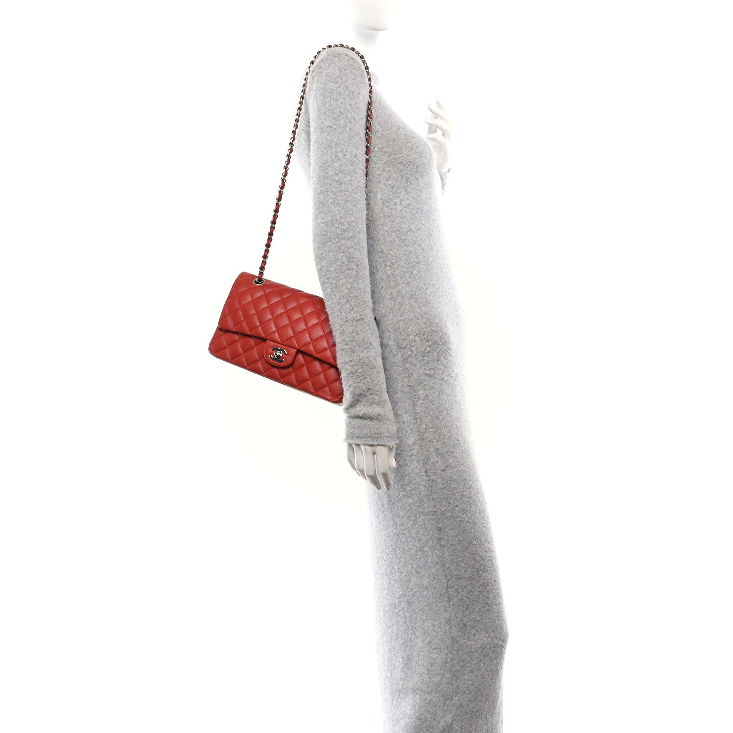 Caviar Quilted Medium Double Flap Red