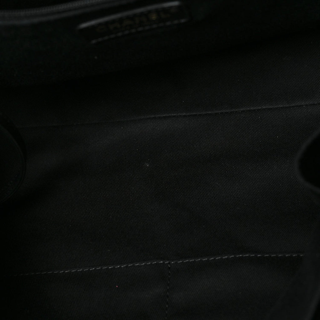 Mixed Fibers Calfskin Striped Medium Deauville Black
