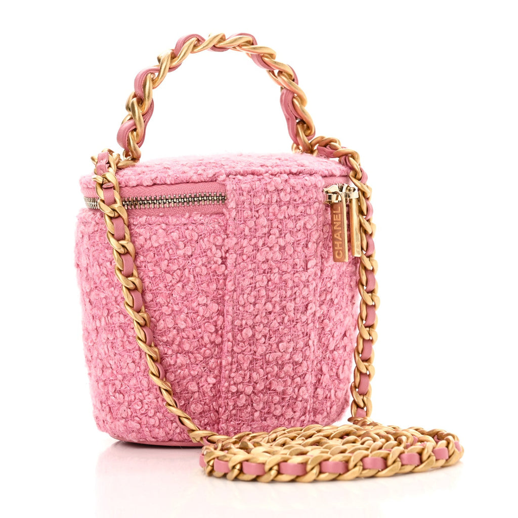 Tweed Quilted Afternoon Tea Top Handle Vanity Case With Chain Pink