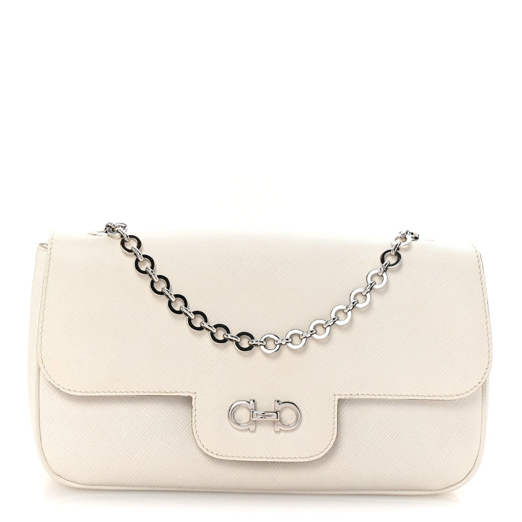 Printed Calfskin Rory Chain Shoulder Bag White