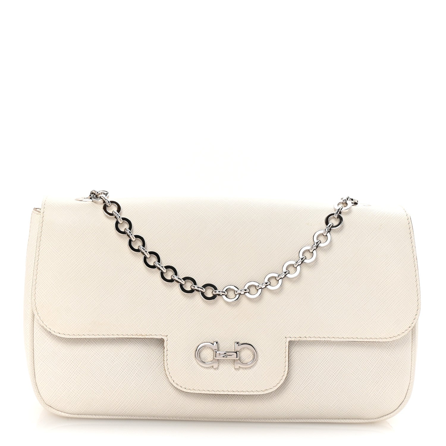 Printed Calfskin Rory Chain Shoulder Bag White
