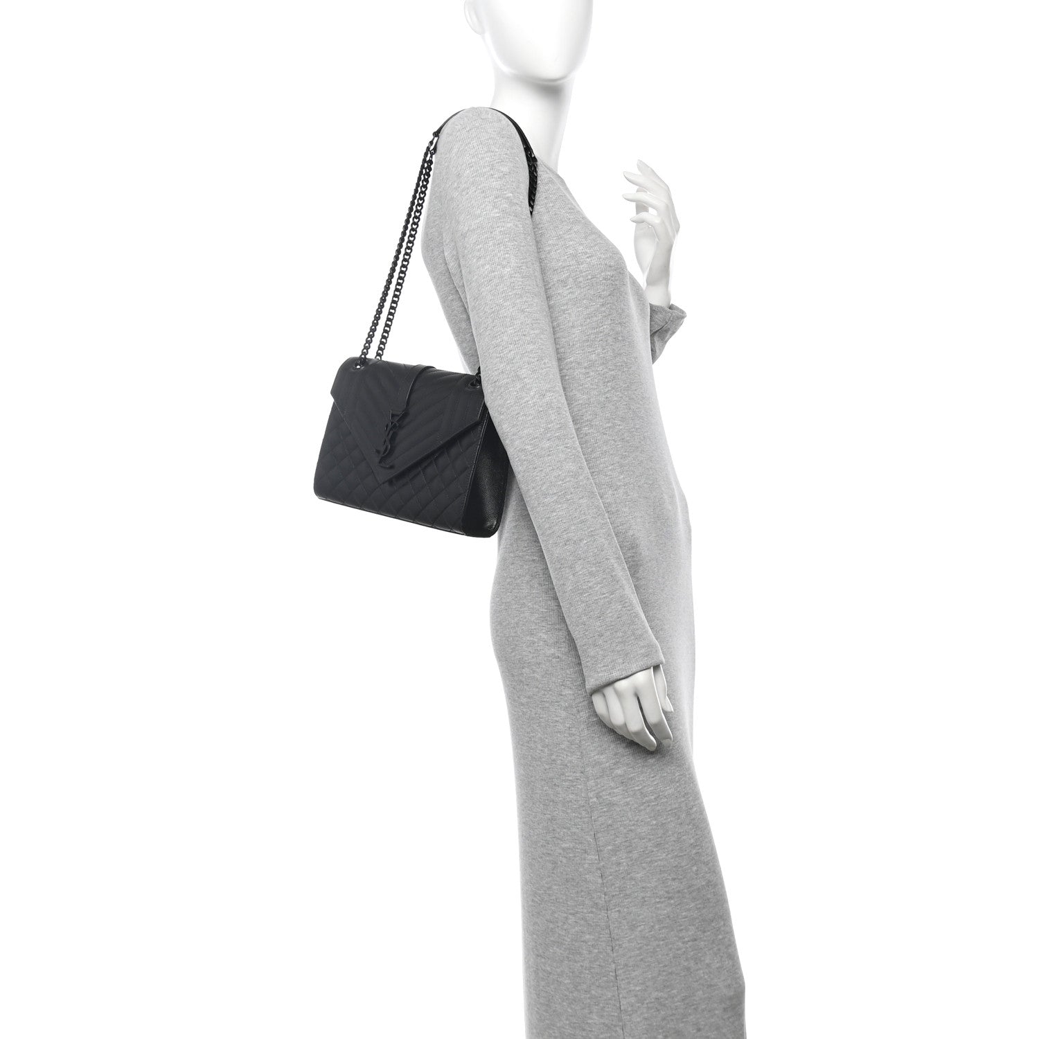 Grain De Poudre Textured Mixed Matelasse Triquilt Medium Monogram Monochrome Satchel Black
