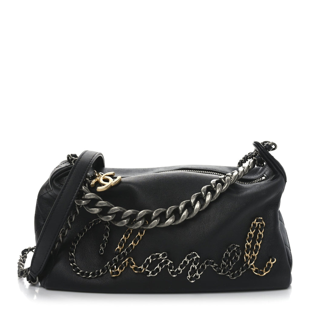 Calfskin Chain 20s Signature Hobo Black
