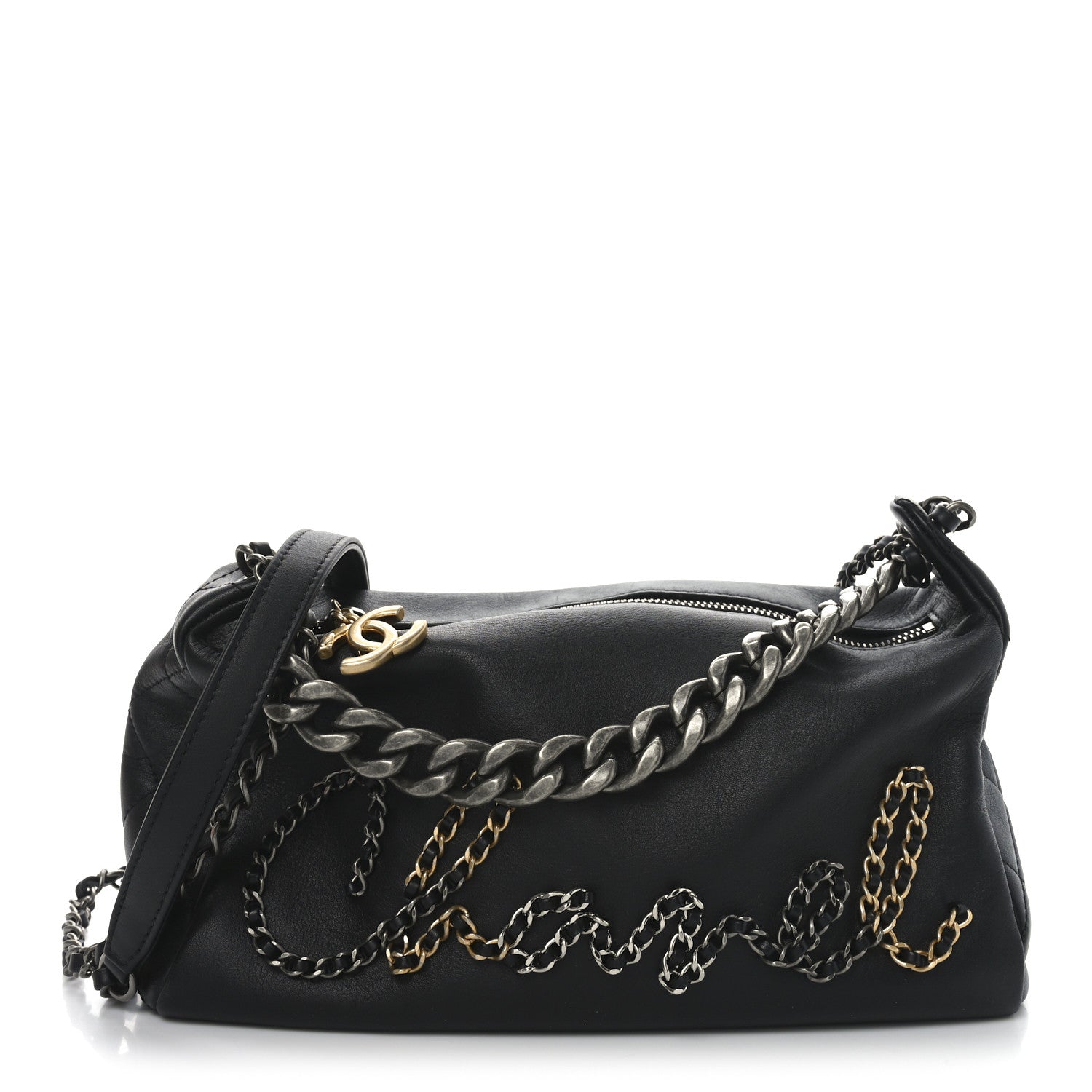 Calfskin Chain 20s Signature Hobo Black