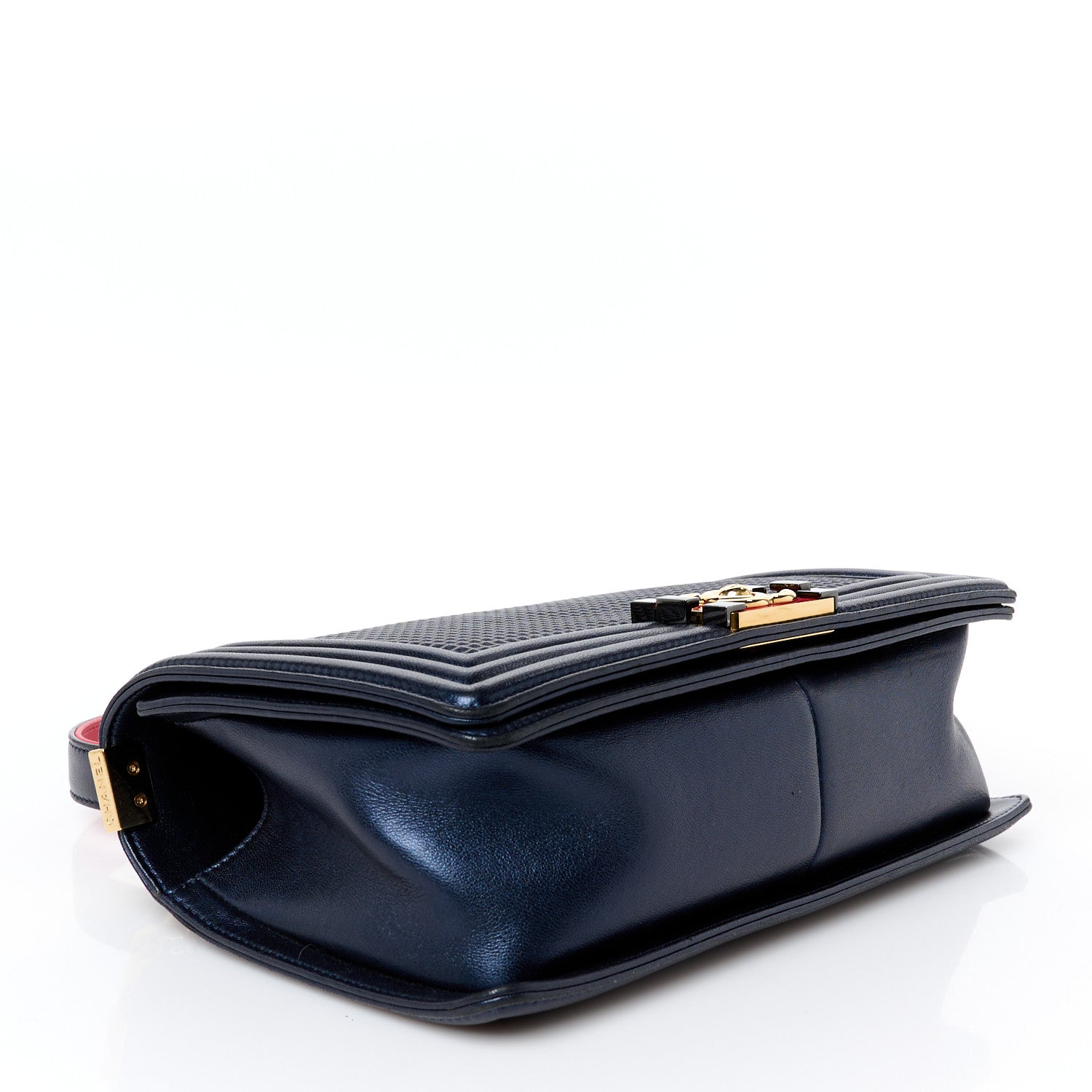 Lambskin Embossed Medium Boy Cube Flap Navy