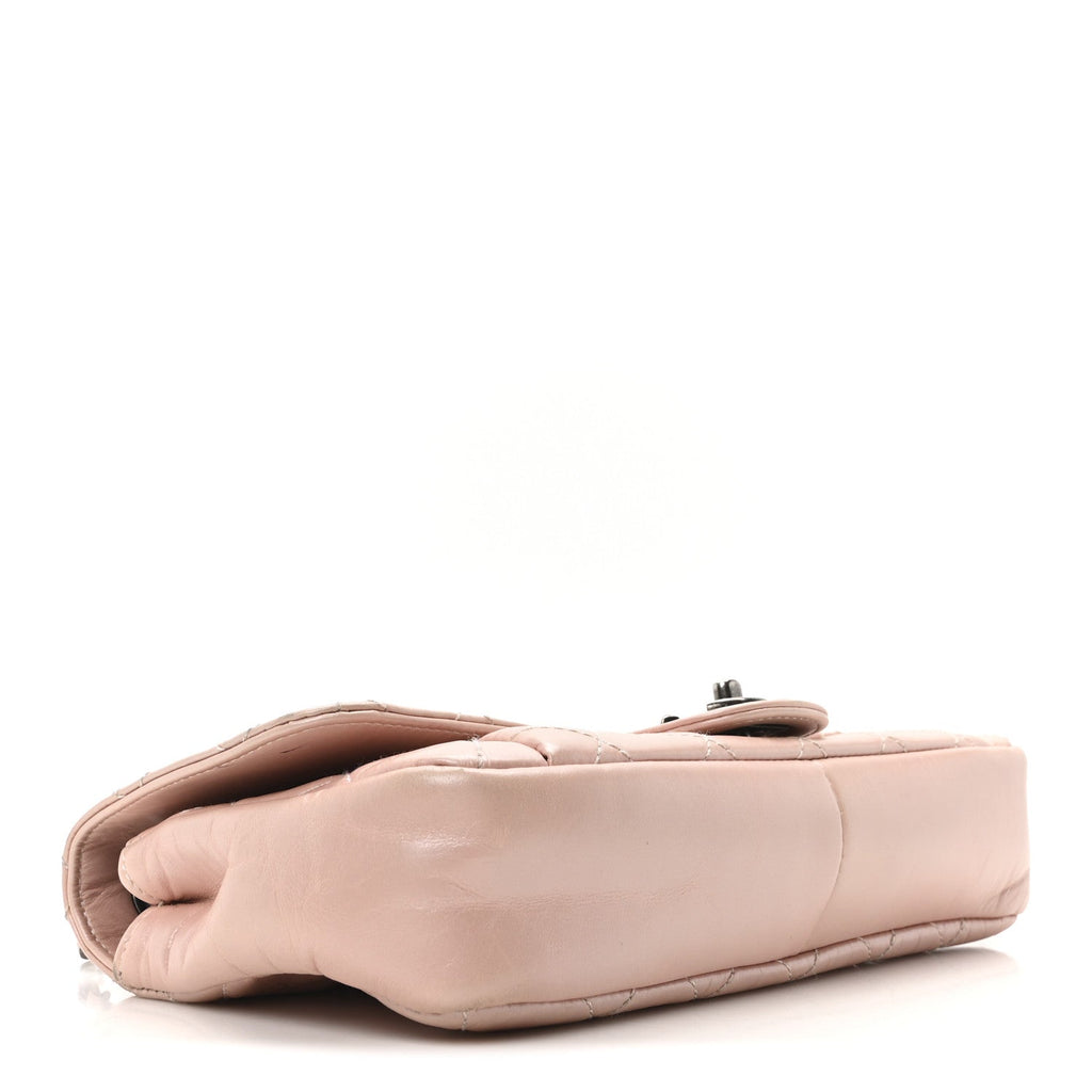 Glazed Calfskin Quilted Coco Pleats Flap Pink