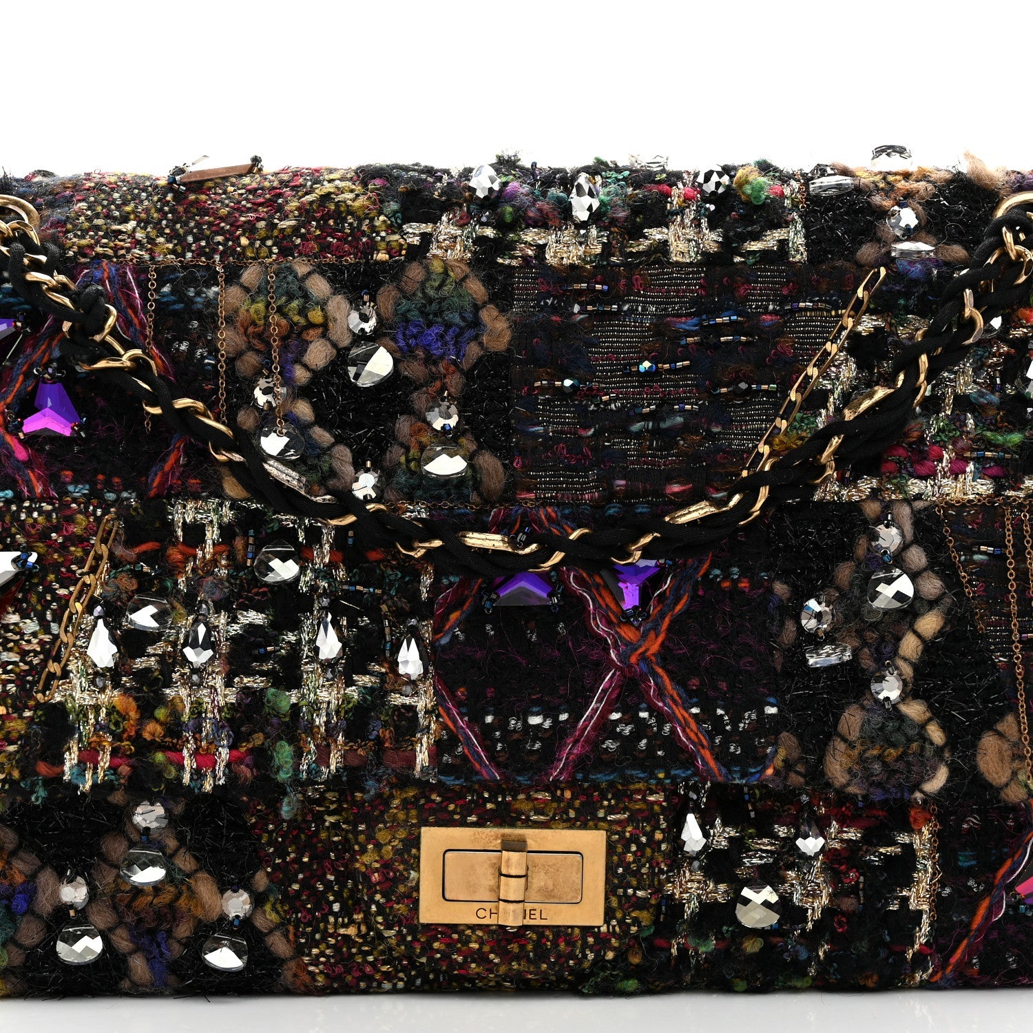 Tweed Crystal Embellished Paris Byzance Reissue 2.55 Classic 227 Flap Black Multicolor