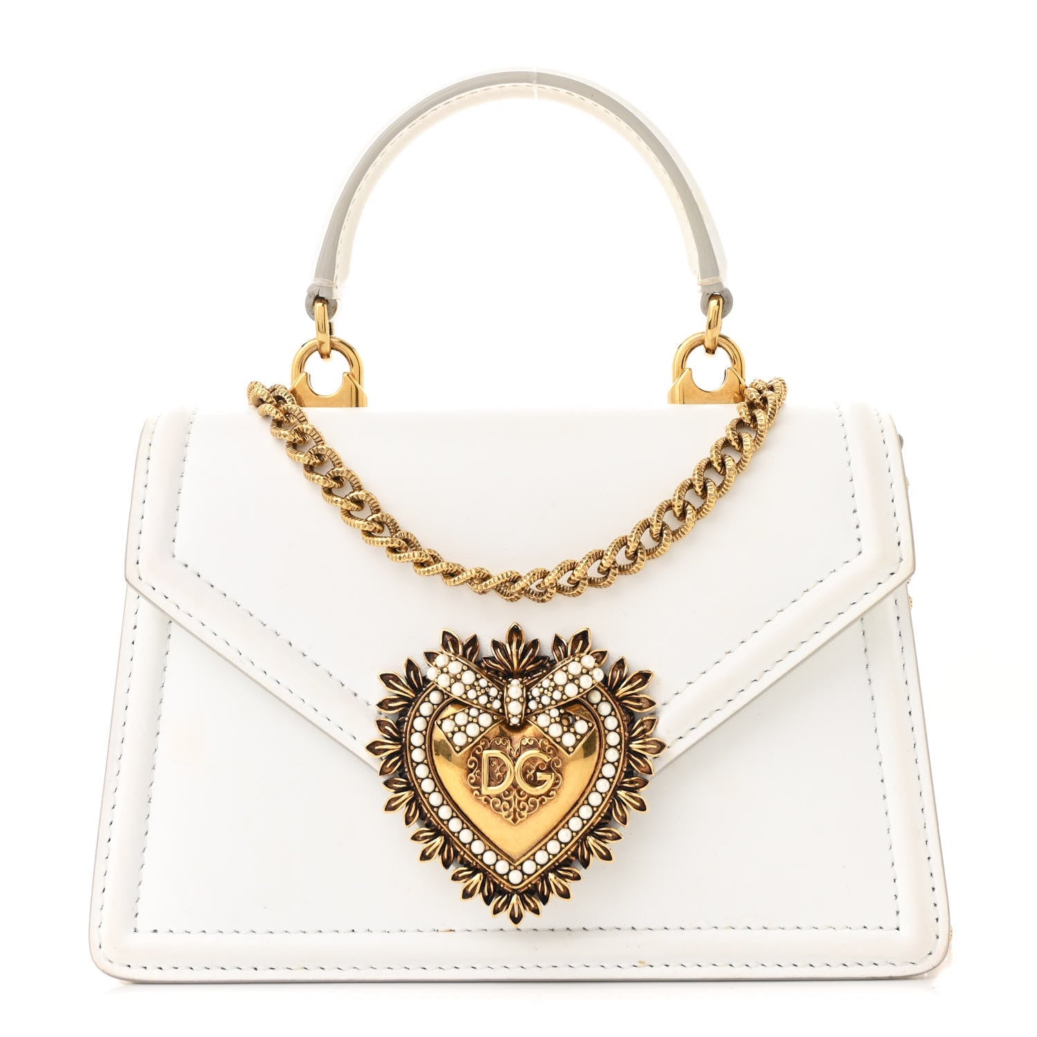 Smooth Calfskin Small Devotion Envelope Top Handle Bag White