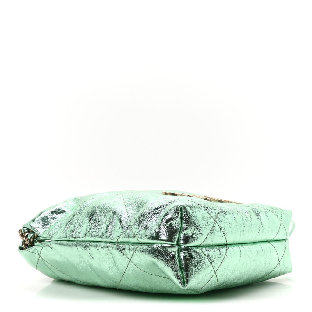 Metallic Calfskin Quilted Mini Chanel 22 Green