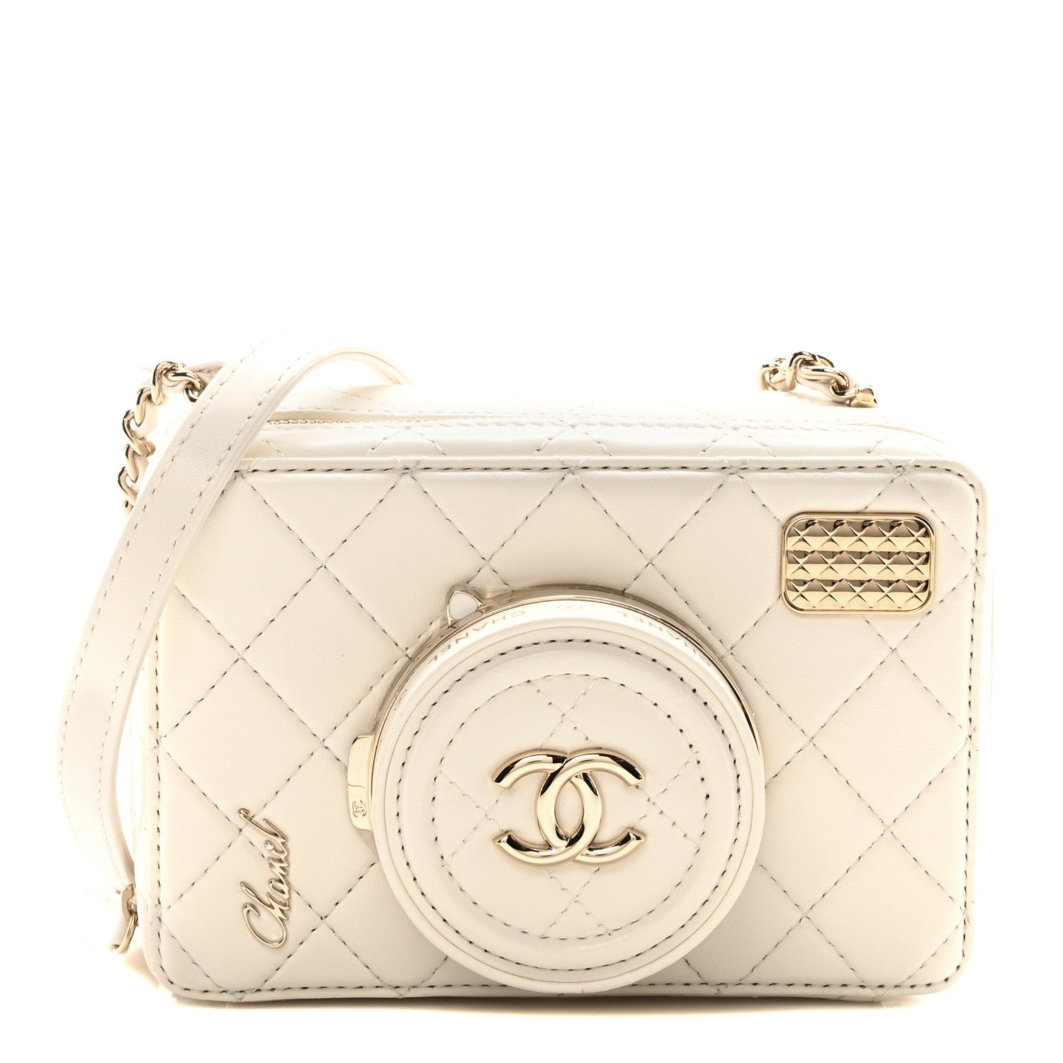 Lambskin Quilted Coco Click Bag White