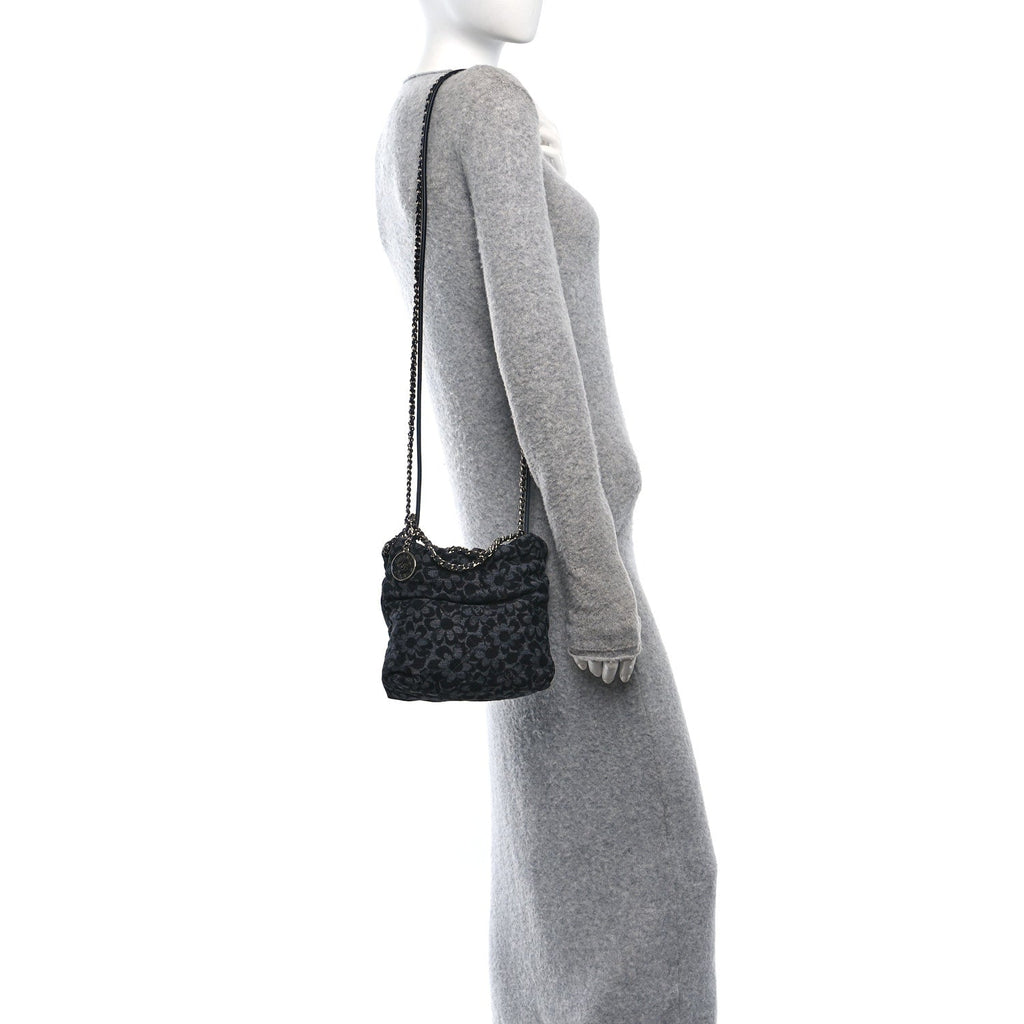 Denim Quilted Floral Print Mini Chanel 22 Black Grey