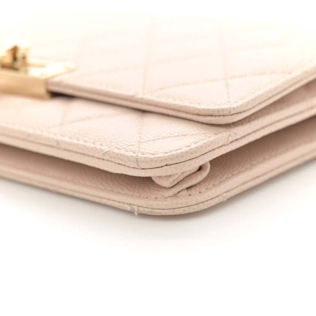Caviar Quilted Golden Class Wallet On Chain WOC Light Beige