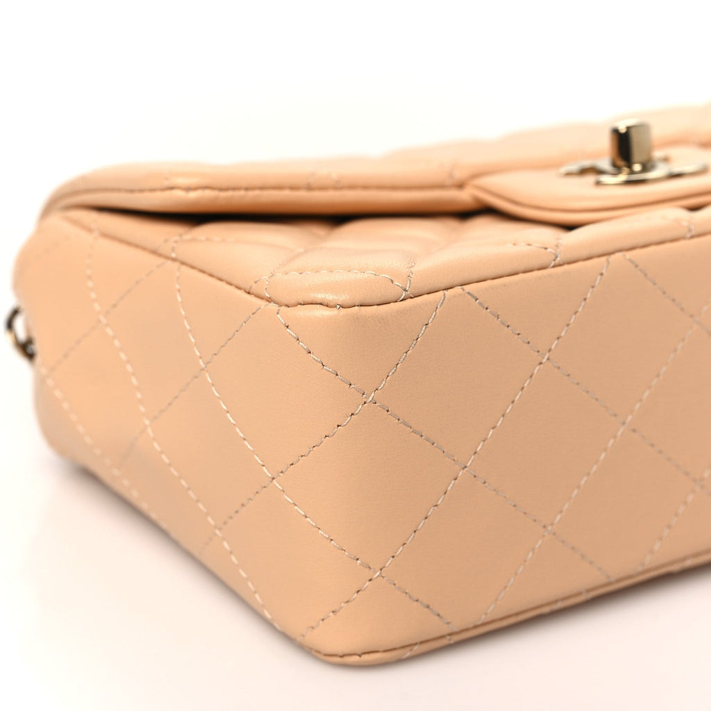Lambskin Quilted Mini Rectangular Flap Beige