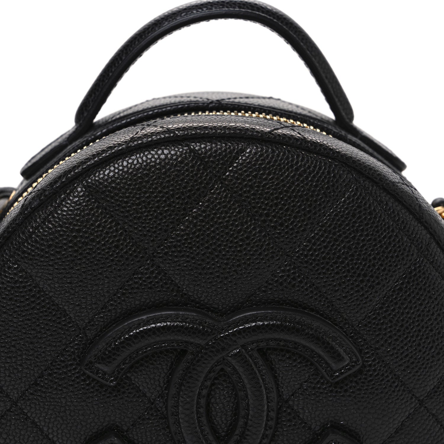 Caviar Quilted Small Round Vanity With Chain Black