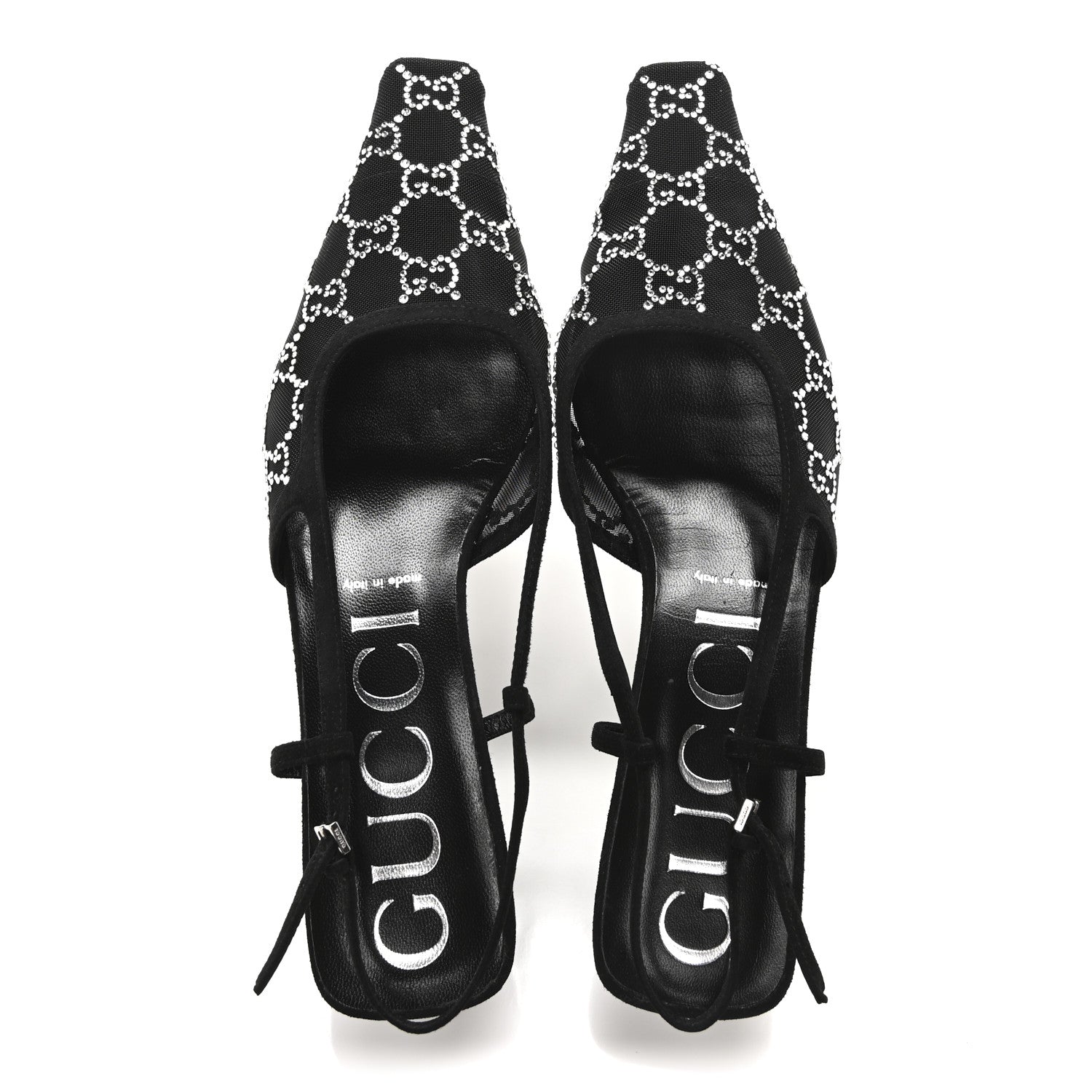 Tela Retino Kid Scamosciato Crystal GG Monogram Square G 35mm Slingback Pumps 40 Black