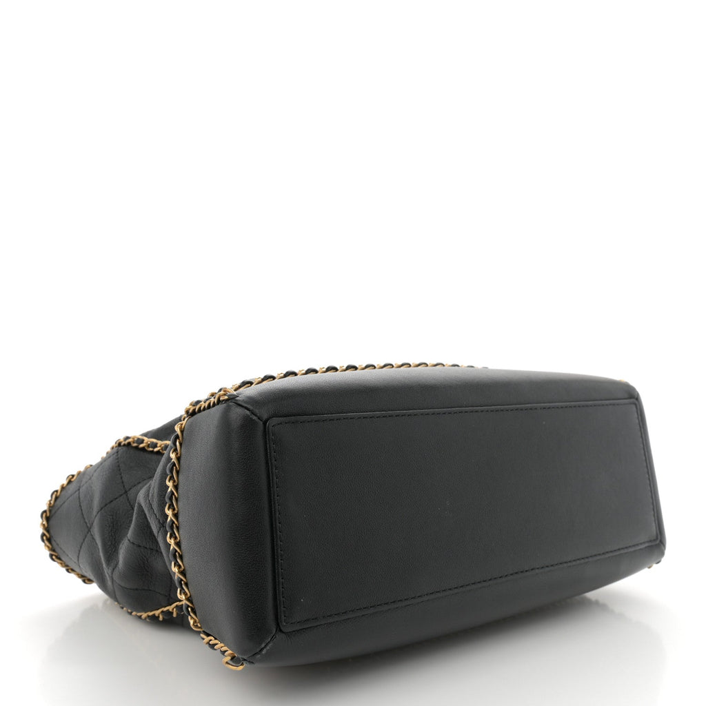 Calfskin Quilted Chain Lines Shopping Tote Black