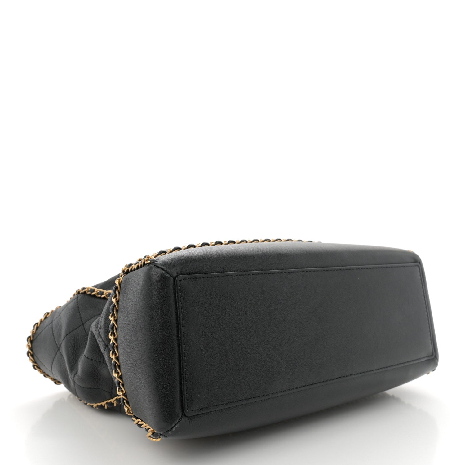 Calfskin Quilted Chain Lines Shopping Tote Black