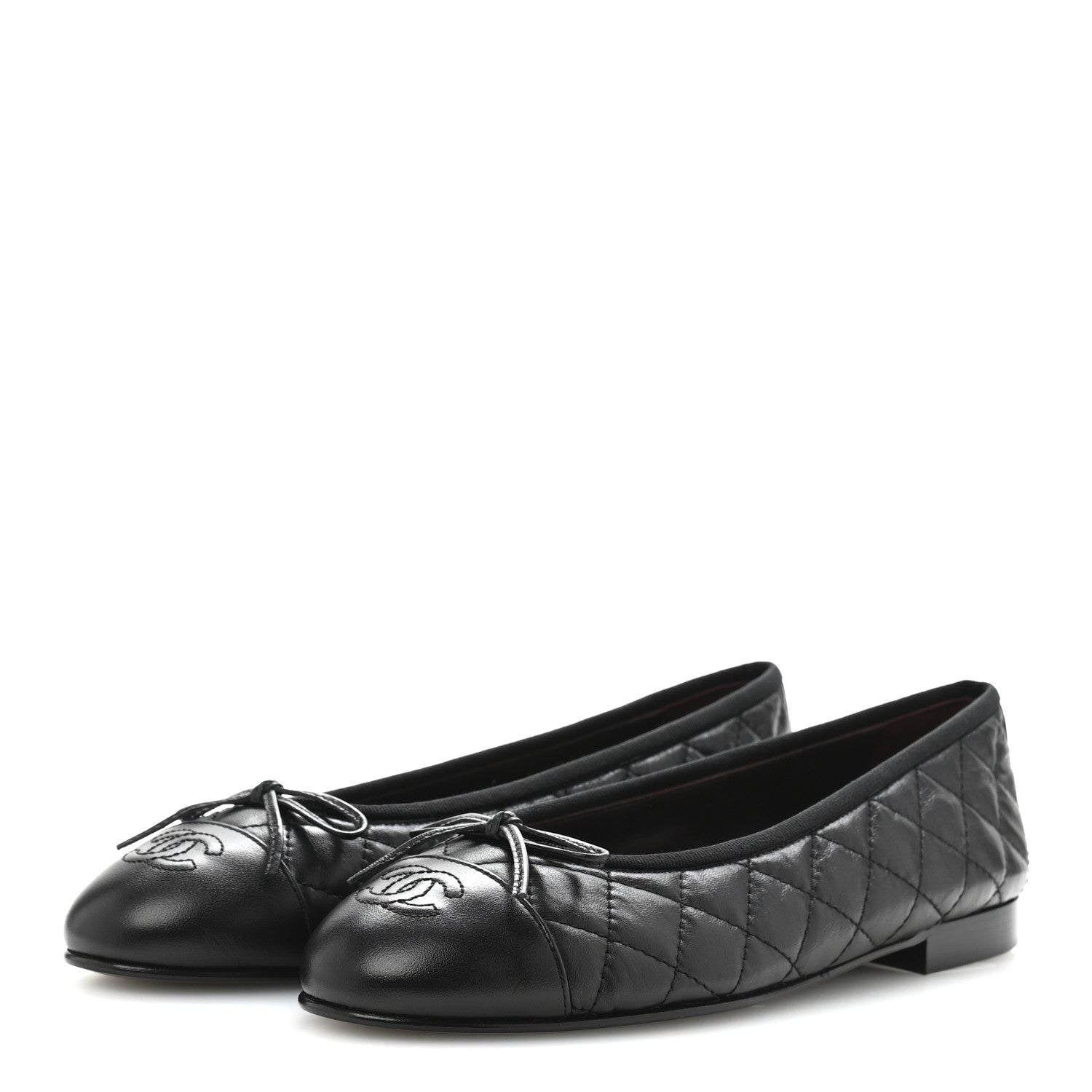 Aged Calfskin Quilted CC Cap Toe Ballerina Flats 38.5 Black