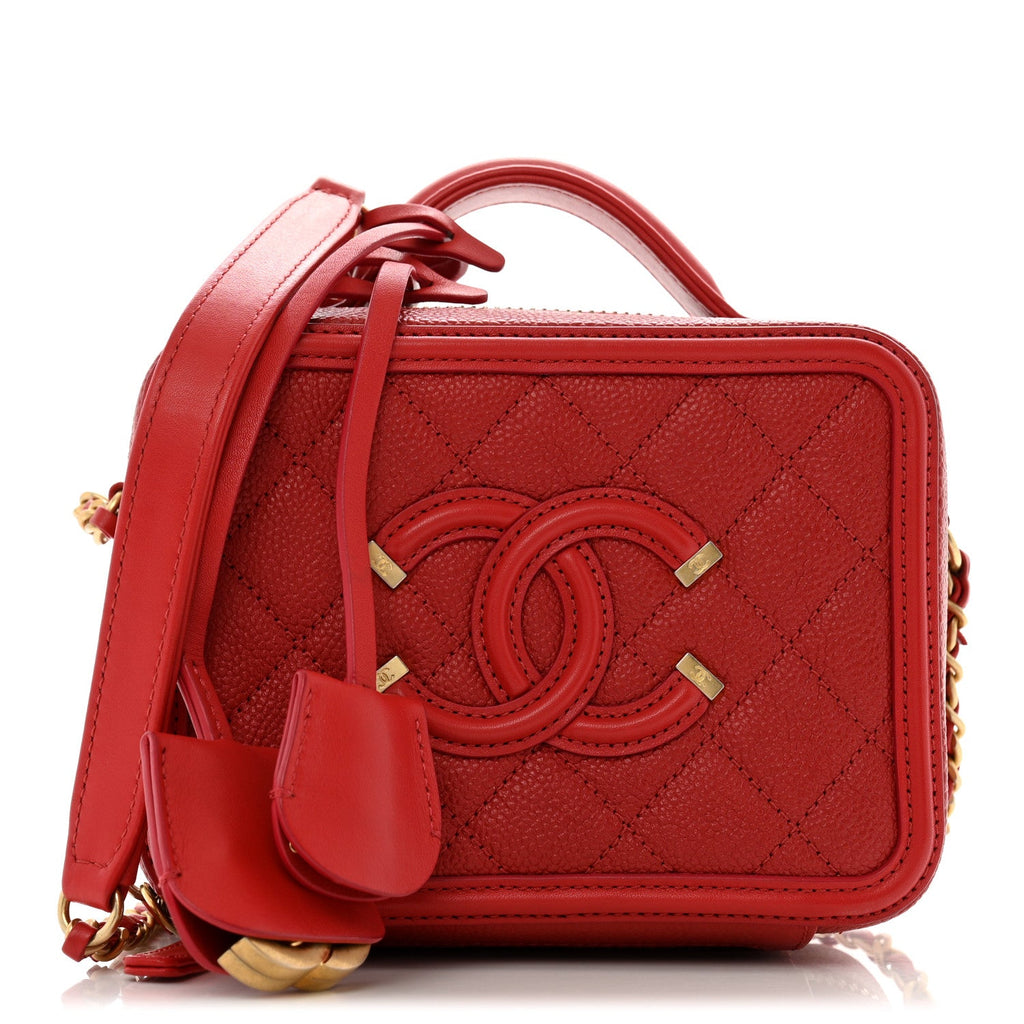 Caviar Quilted Small CC Filigree Vanity Case Red